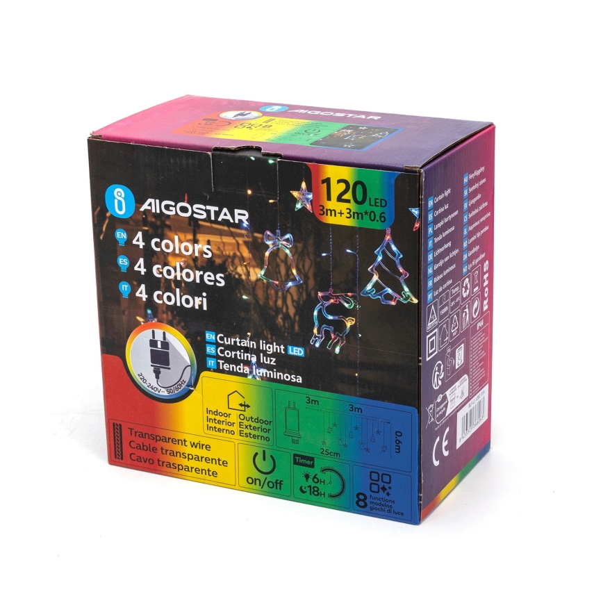 Aigostar - LED RGBY зовнішня різдвяна гірлянда 120xLED/8 функцій 3x0,6m IP44 мультиколірна + пульт дистанційного керування