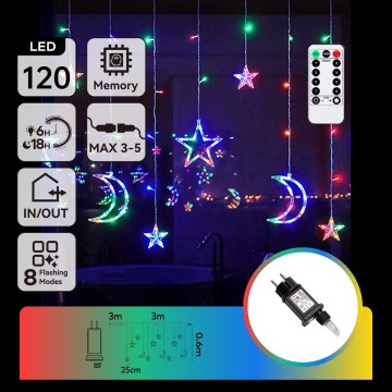 Aigostar - LED RGBY Зовнішня різдвяна гірлянда 120xLED/8 функцій 3x0,6m IP44 мультиколірна + дистанційне керування