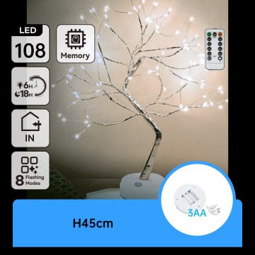 Aigostar - LED різдвяна декорація 108 світлодіодів/3×AA/8 функцій 45 см холодне біле світло