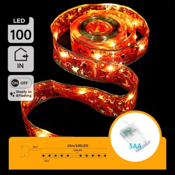 Aigostar - LED різдвяна гірлянда 100xLED/3xAA 10 м тепле біле/червоне