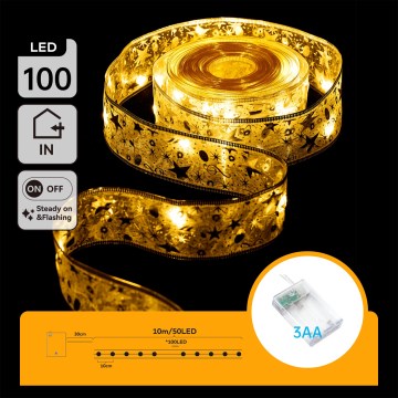 Aigostar - LED різдвяна гірлянда 100xLED/3xAA 10 m тепле біле світло, золотистий