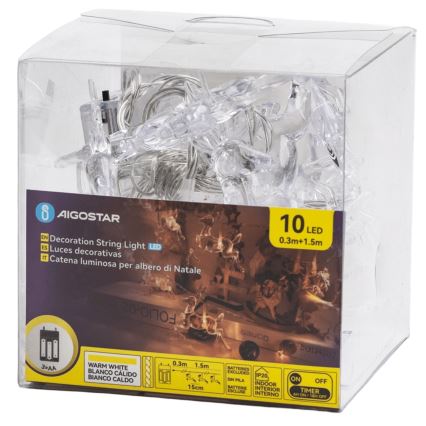 Aigostar - LED Різдвяна гірлянда 10xLED/3xAA 1,5m теплий білий олені