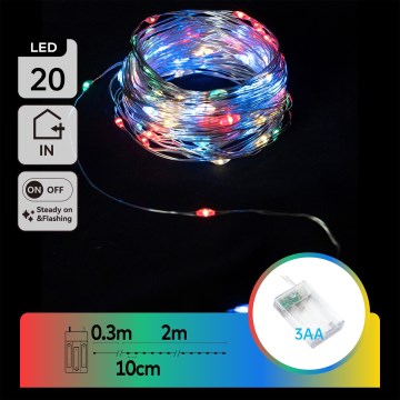 Aigostar - LED Різдвяна гірлянда 20xLED/3xAA 2,3m багатоколірна