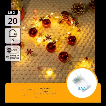 Aigostar - LED різдвяна гірлянда 20xLED/3xAA 2 м теплий білий