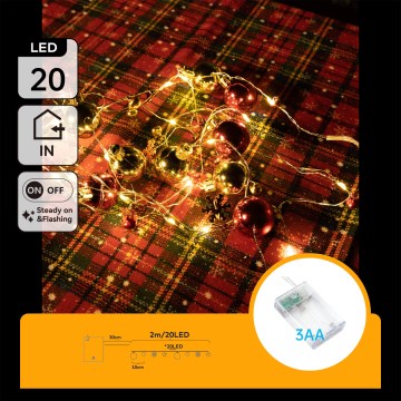 Aigostar - LED Різдвяна гірлянда 20xLED/3xAA 2m тепле біле світло
