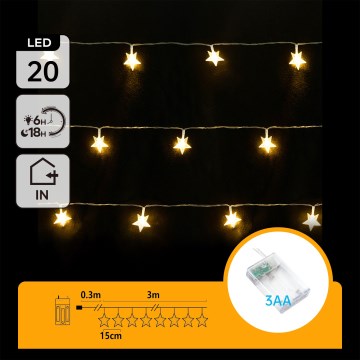 Aigostar - LED Різдвяна гірлянда 20xLED/3xAA 3,3m зірки