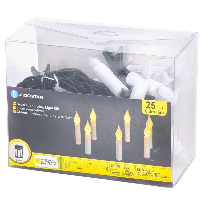 Aigostar - світлодіодна різдвяна гірлянда 25xLED/3xAA 5 m тепле біле світло