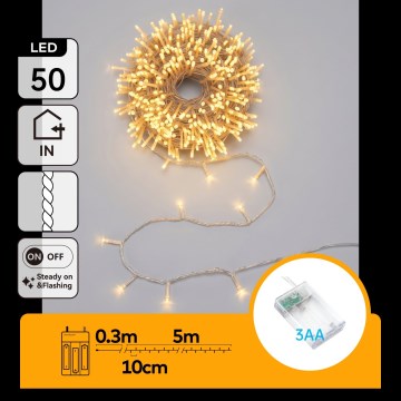 Aigostar - LED Різдвяна гірлянда 50xLED/3xAA, 5,3 m, тепле біле світло