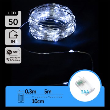 Aigostar - LED Різдвяна гірлянда 50xLED/3xAA 5,3m холодний білий