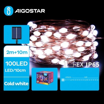 Aigostar - LED Різдвяна гірлянда на сонячній батареї 100xLED/8 функцій 12 м IP65 холодний білий
