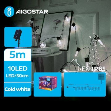 Aigostar - LED Різдвяна гірлянда на сонячній батареї 10xLED/8 функцій 6,5 м IP65 холодний білий