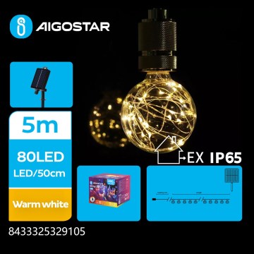 Aigostar - LED Різдвяна гірлянда на сонячній батареї 10xLED/8 функцій 6,5 м IP65 теплий білий