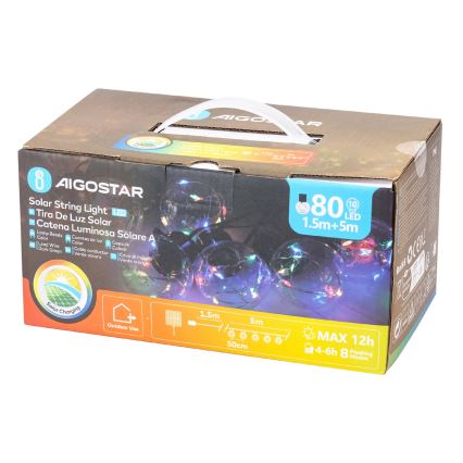 Aigostar - LED Різдвяна гірлянда на сонячній батареї 10xLED/8 функцій 6,5 м IP65 кольоровий