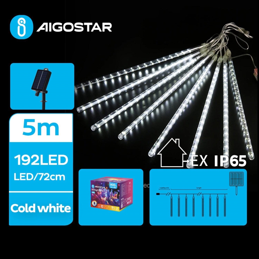 Aigostar - LED Різдвяна гірлянда на сонячній батареї 192xLED/8 м IP65 холодний білий