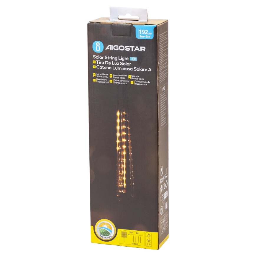 Aigostar - LED Різдвяна гірлянда на сонячній батареї 192xLED/8 м IP65 теплий білий