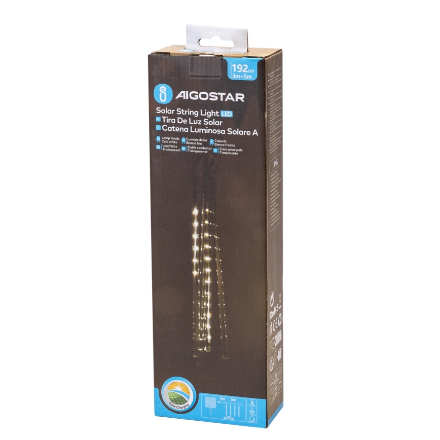 Aigostar - LED Різдвяна гірлянда на сонячній батареї 192xLED/8 м IP65 холодний білий