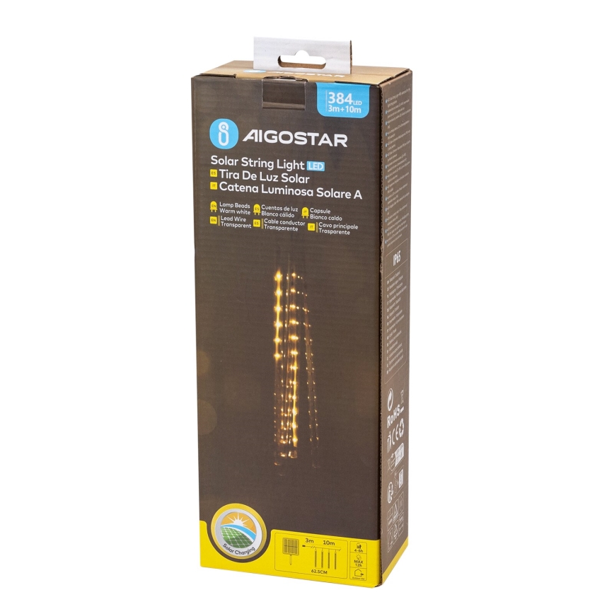 Aigostar - LED Різдвяна гірлянда на сонячній батареї 384xLED/13 м IP65 теплий білий