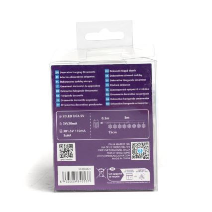 Aigostar - LED Різдвяний гірлянд 20xLED/3xAA 3,3м сніжинки