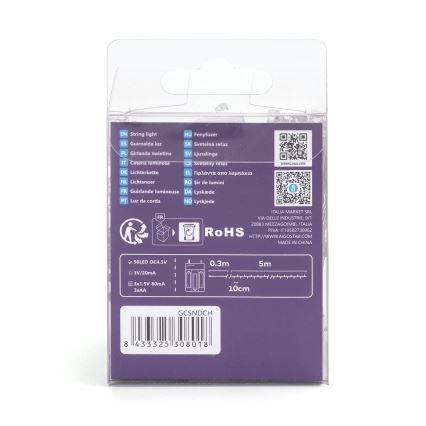 Aigostar - Світлодіодний різдвяний гірлянд 50xLED/3xAA 5,3м мультиколор