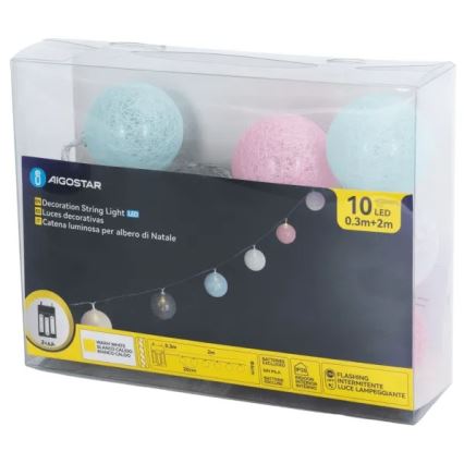 Aigostar - LED Рождественская гирлянда 10xLED/3xAA 2m тёплый белый