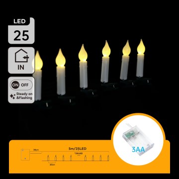 Aigostar - LED Рождественская гирлянда 25xLED/3xAA 5 m тёплый белый