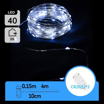 Aigostar - LED рождественская гирлянда 40xLED/2x3V 4m холодный белый