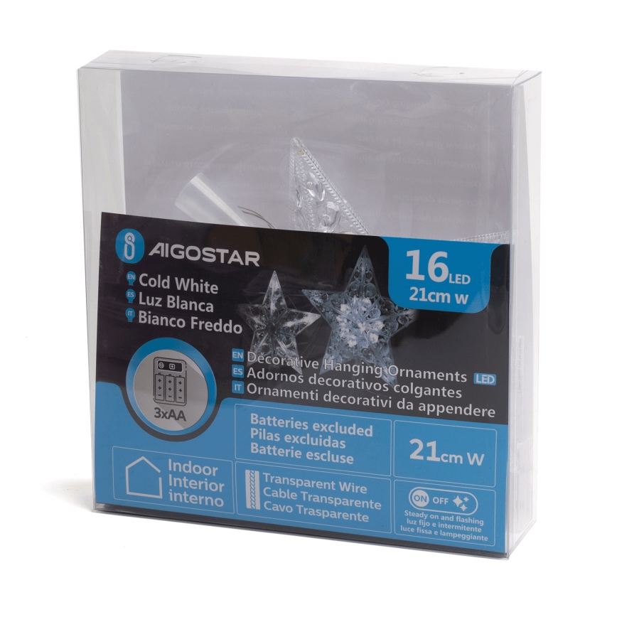 Aigostar - LED рождественская звезда 16xLED/3xAA холодный белый