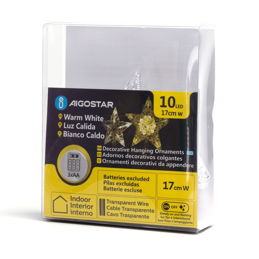 Aigostar - LED Рождественское украшение 10xLED/3xAA тёпло-белая звезда