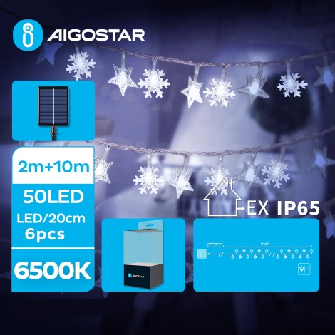 Aigostar - LED різдвяна гірлянда на сонячній батареї 50xLED/8 функцій 12 м IP65 холодний білий