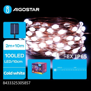 Aigostar - LED солнечная гирлянда 100×LED/8 режимов, 12 м, IP65, 800 мА·ч, холодный белый