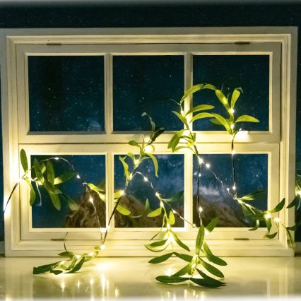 Aigostar - Светодиодная солнечная гирлянда 60xLED/4м IP65 300 мАч тёплый белый оливковый