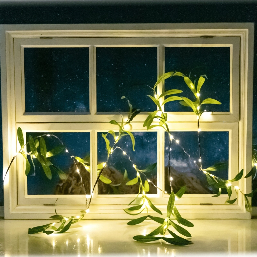 Aigostar - Светодиодная солнечная гирлянда 60xLED/4м IP65 300 мАч тёплый белый оливковый