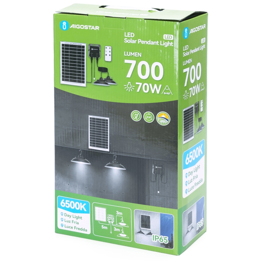 Aigostar - солнечная LED-люстра с датчиком 2xLED/35W/12V 6000 мА·ч 6500K IP65 диаметр 15 см + пульт дистанционного управления