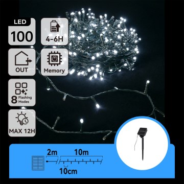 Aigostar - LED солнечная рождественская гирлянда 100xLED/8 функций 12m IP65 холодный белый