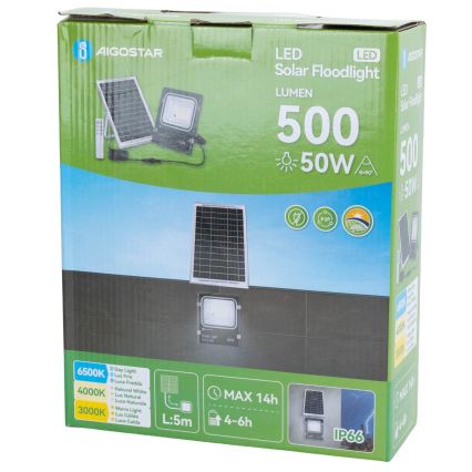Aigostar - LED солнечный прожектор LED/50W/3,2V 1200mAh 3000K/4000K/6500K IP66 + пульт дистанционного управления