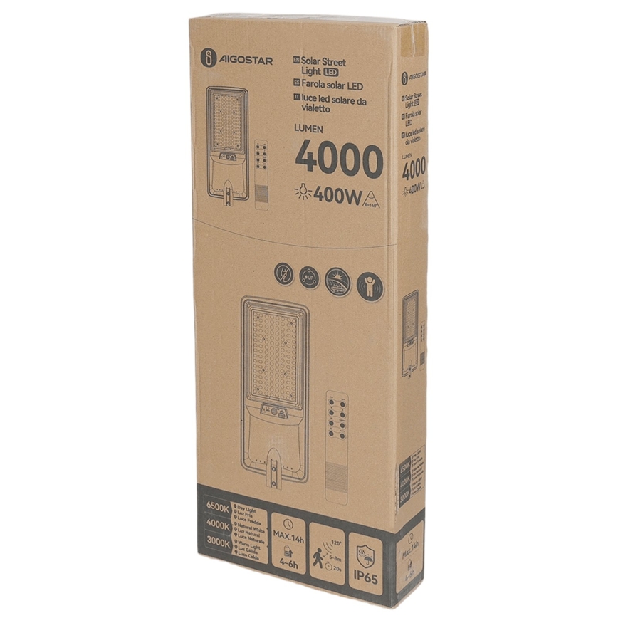Aigostar - LED солнечный уличный светильник с датчиком LED/300W/3,2V 3000/4000/6500K 3600mAh + дистанционное управление