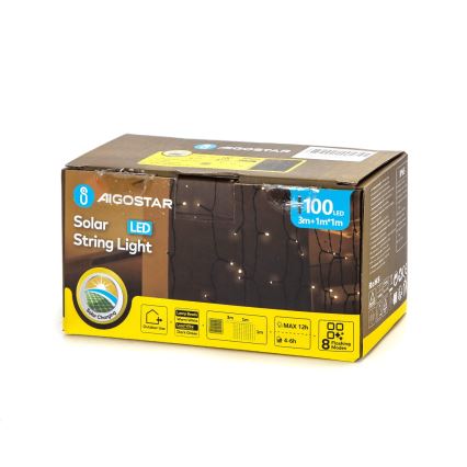 Aigostar - сонячна LED-ґірлянда 100xLED/8 режимів 4x1m IP65 теплий білий 800 мА·год