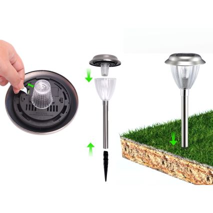 Aigostar - Світлодіодна сонячна лампа LED/0,08W/2V 30,4 см 200 мАг 6500K IP44 матовий хром