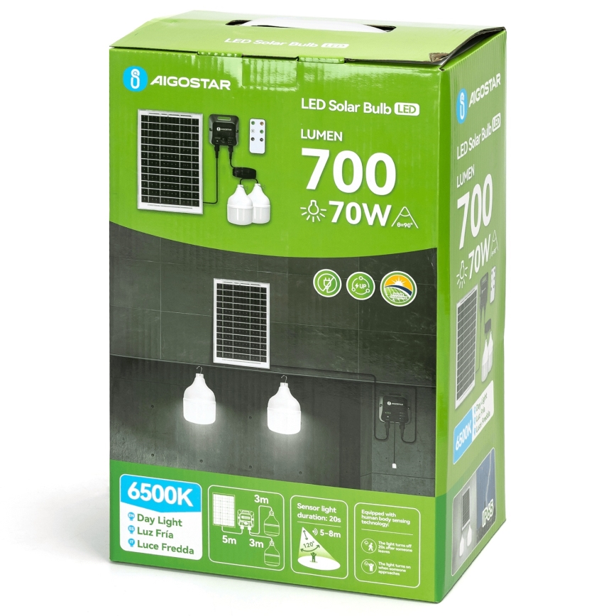 Aigostar - LED сонячна люстра з датчиком 2×LED/35W/12V 6000 mAh 6500K IP65 діам. 10 см + пульт дистанційного керування