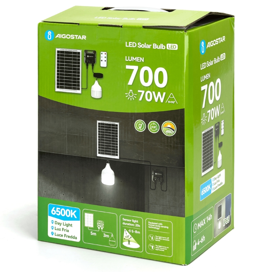Aigostar - Сонячна LED-люстра з датчиком LED/70W/12V 6000 mAh 6500K IP65 діам. 12 см + пульт дистанційного керування