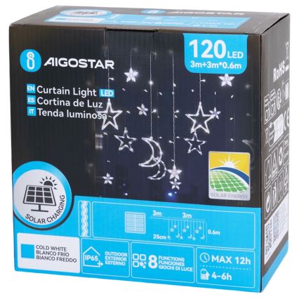 Aigostar - сонячна світлодіодна гірлянда 120xLED/8 функцій 3x0,6m 500 mAh IP65 холодне біле світло