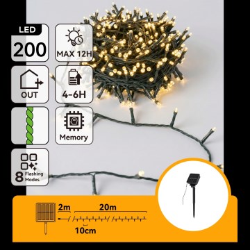 Aigostar - LED сонячна різдвяна гірлянда 200 LED / 8 режимів 22 m IP65 теплий білий 800 mAh