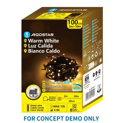 Aigostar - LED сонячна різдвяна гірлянда 200 LED / 8 режимів 22 m IP65 теплий білий 800 mAh