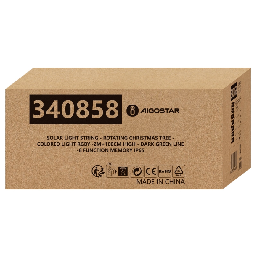 Aigostar - LED сонячна різдвяна прикраса LED/0,59W/3,7V 100 cm IP65 130 mAh багатоколірна