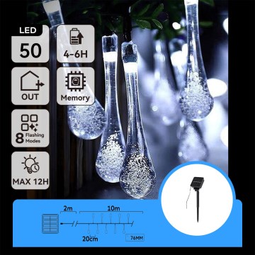 Aigostar - LED сонячний декоративний гірлянд 50xLED/8 функцій 12м IP65 холодний білий 800 мАг