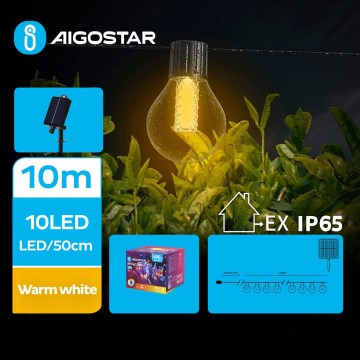 Aigostar - LED сонячний декоративний ланцюг 10xLED/8 функцій 10,5 м IP65 тепле біле світло 1200 мАг
