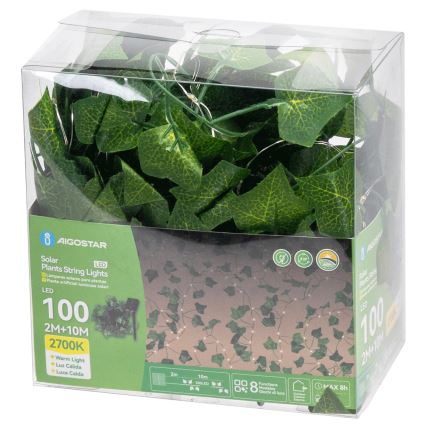 Aigostar - Світлодіодний сонячний гірлянд 100xLED/12м IP65 300 мАг тепле біле світло плющ
