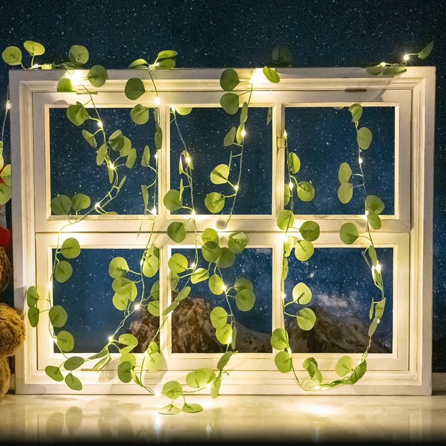 Aigostar - Світлодіодний сонячний гірлянд 50xLED/7м IP65 300 мАг тепле біле евкаліпт