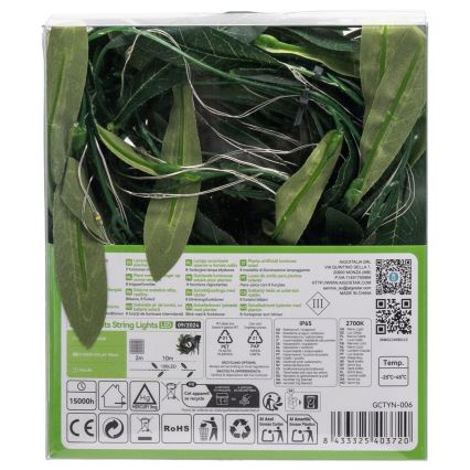 Aigostar - LED сонячний гірлянд 100xLED/12м IP65 300 мАг тепле біле оливкове