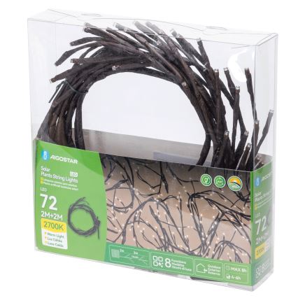 Aigostar - Світлодіодний сонячний гірлянд 72xLED/4м IP65 300 мАг тепле біле світло для гілок дерев